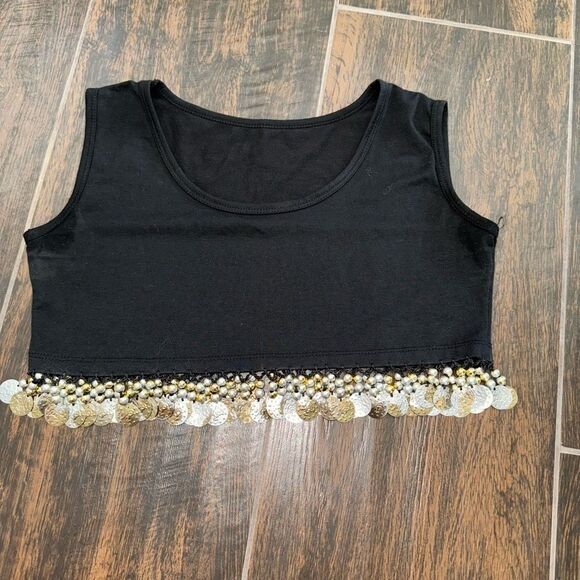 Crop top/Belly Danicing top with gold and silver fringe embellishments.sz m - Picture 5 of 7